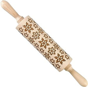 TALA <BR>
Beechwood Revolving Rolling Pin with Engraved Star Design, 38cm x 6cm <BR>