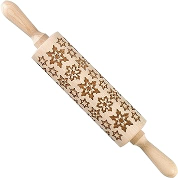 TALA <BR>
Beechwood Revolving Rolling Pin with Engraved Star Design, 38cm x 6cm <BR>