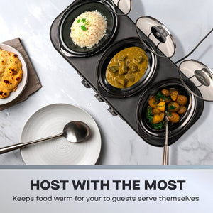 DAEWOO <BR>
Triple Slow Cooker <BR>
3 x 1.5L cookers <BR>