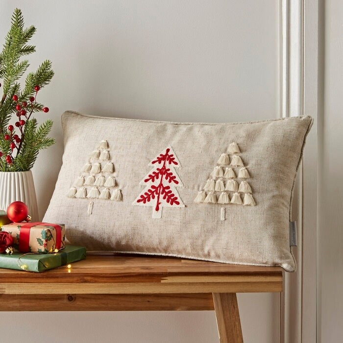 CATHERINE LANSFIELD <BR>
Tufted Christmas Tree Cushion <BR>
Natural <BR>
