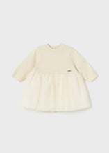 Load image into Gallery viewer, MAYORAL &lt;BR&gt;
Newborn combined fine knit and tulle dress&lt;BR&gt;
Champagne &lt;BR&gt;
