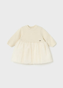 MAYORAL <BR>
Newborn combined fine knit and tulle dress<BR>
Champagne <BR>