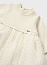 Load image into Gallery viewer, MAYORAL &lt;BR&gt;
Newborn combined fine knit and tulle dress&lt;BR&gt;
Champagne &lt;BR&gt;
