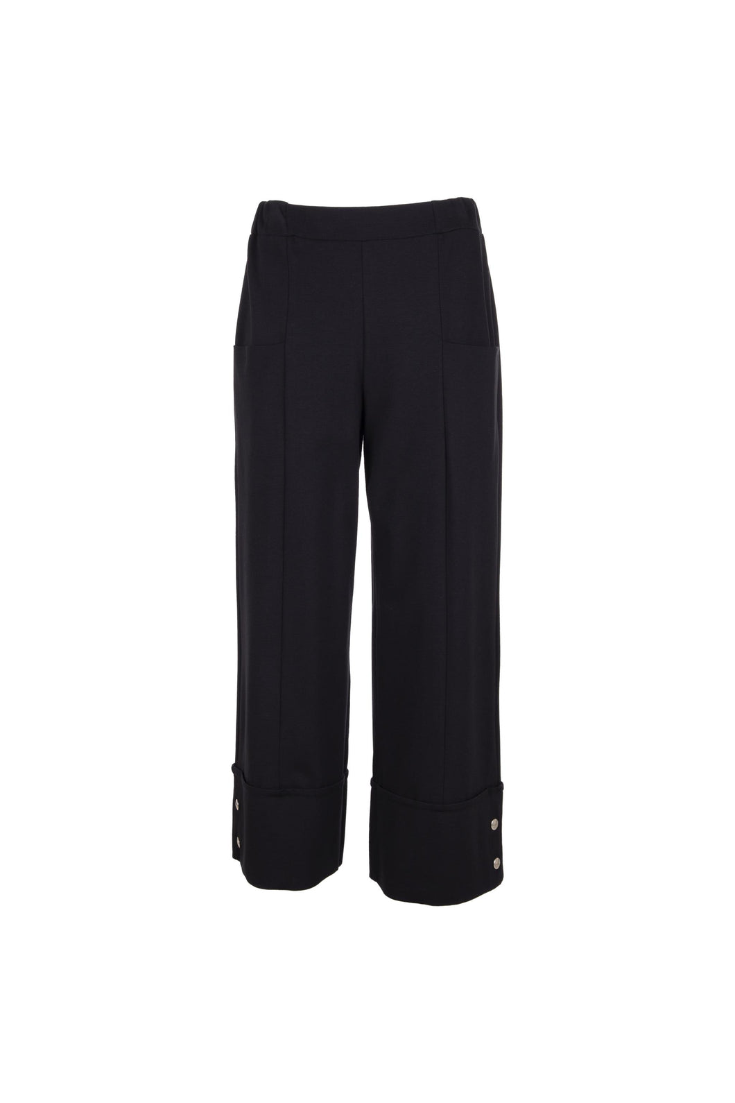 Peruzzi <BR>
Wide Leg Jersey Trousers with deep turn up and button detail <BR>
Black <BR>