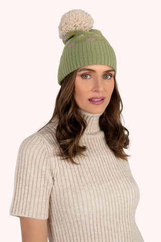 POWDER <BR>
Willow Ditsy Flower Pompom Hat <BR>
Sage <BR>