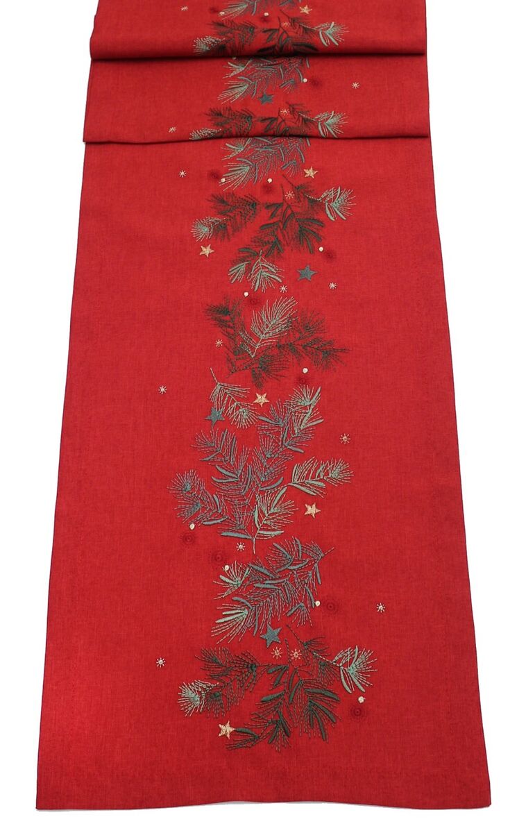 PEGGY WILKINS <BR>
Winter Sprigs Table Runner <BR>
Red <BR>