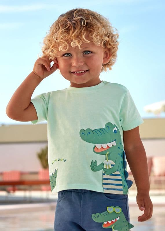 MAYORAL<BR>
Short Sleeved Alligator T-Shirt<BR>
Aqua<BR>