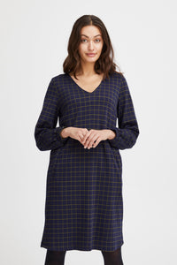 FRANSA<BR>
Blenda Dress<BR>
Navy/Green<BR>