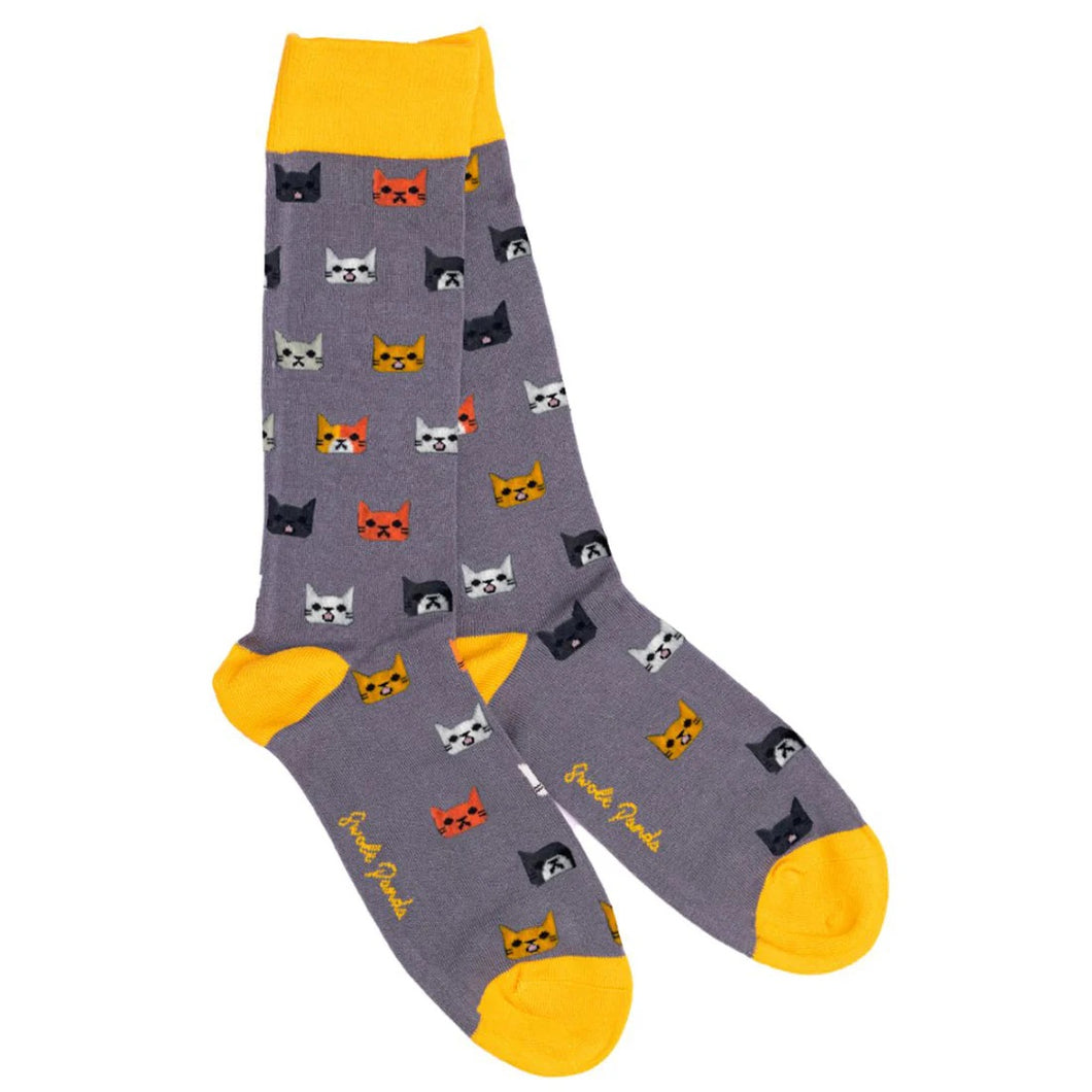 SWOLE PANDA <BR>
Men's Cats Socks<BR>
Grey & Yellow