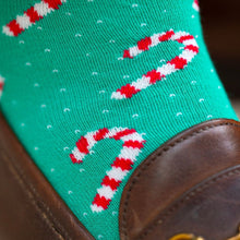 Load image into Gallery viewer, SWOLE PANDA &lt;BR&gt;
Men’s Candy Cane Bamboo Socks &lt;BR&gt;
Turquoise &lt;BR&gt;
