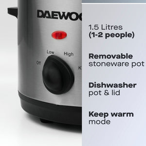 DAEWOO <BR>
1.5L Slow Cooker <BR>
Stainless Steel <BR>