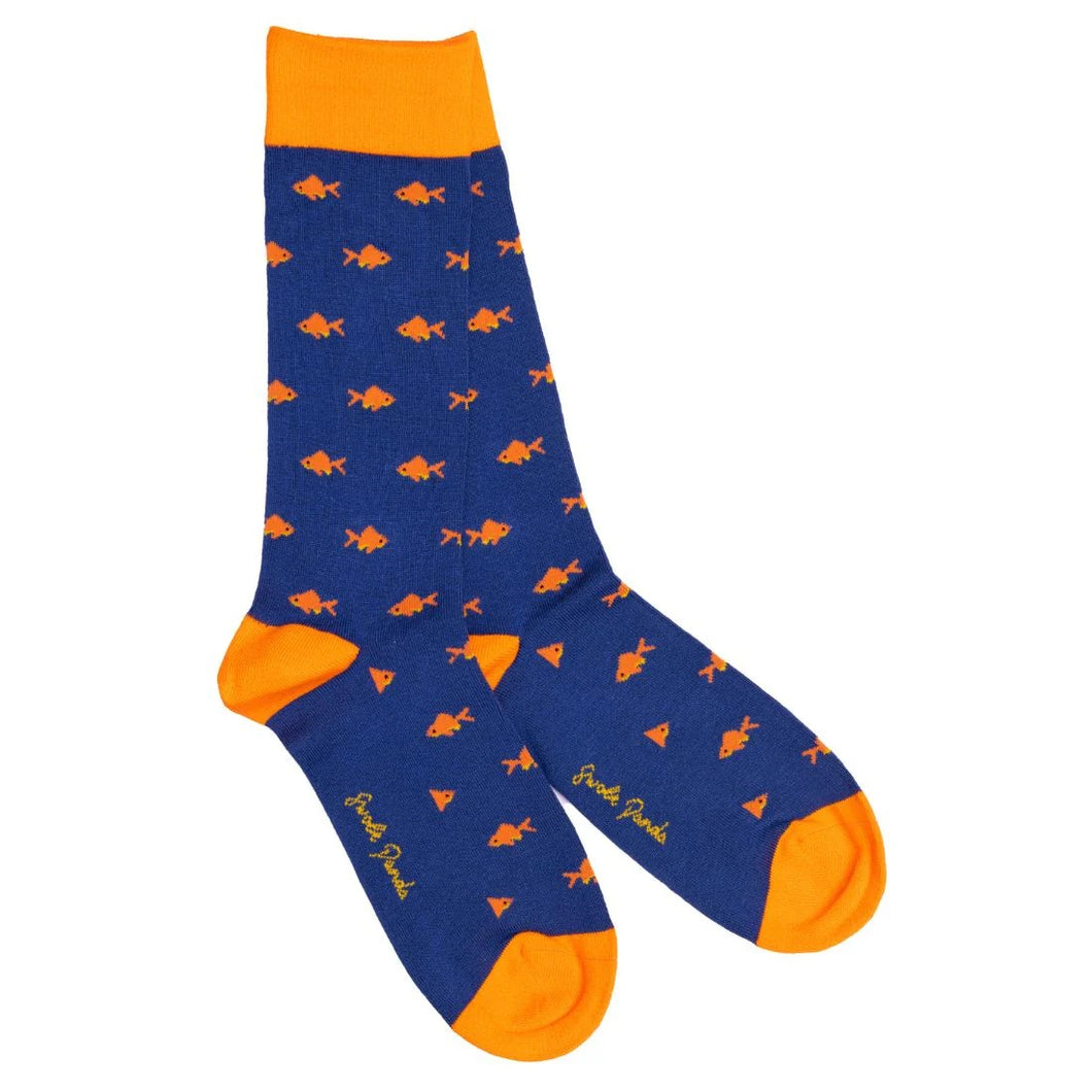 SWOLE PANDA <BR>
Men's Goldfish Socks<BR>
Blue & Orange
