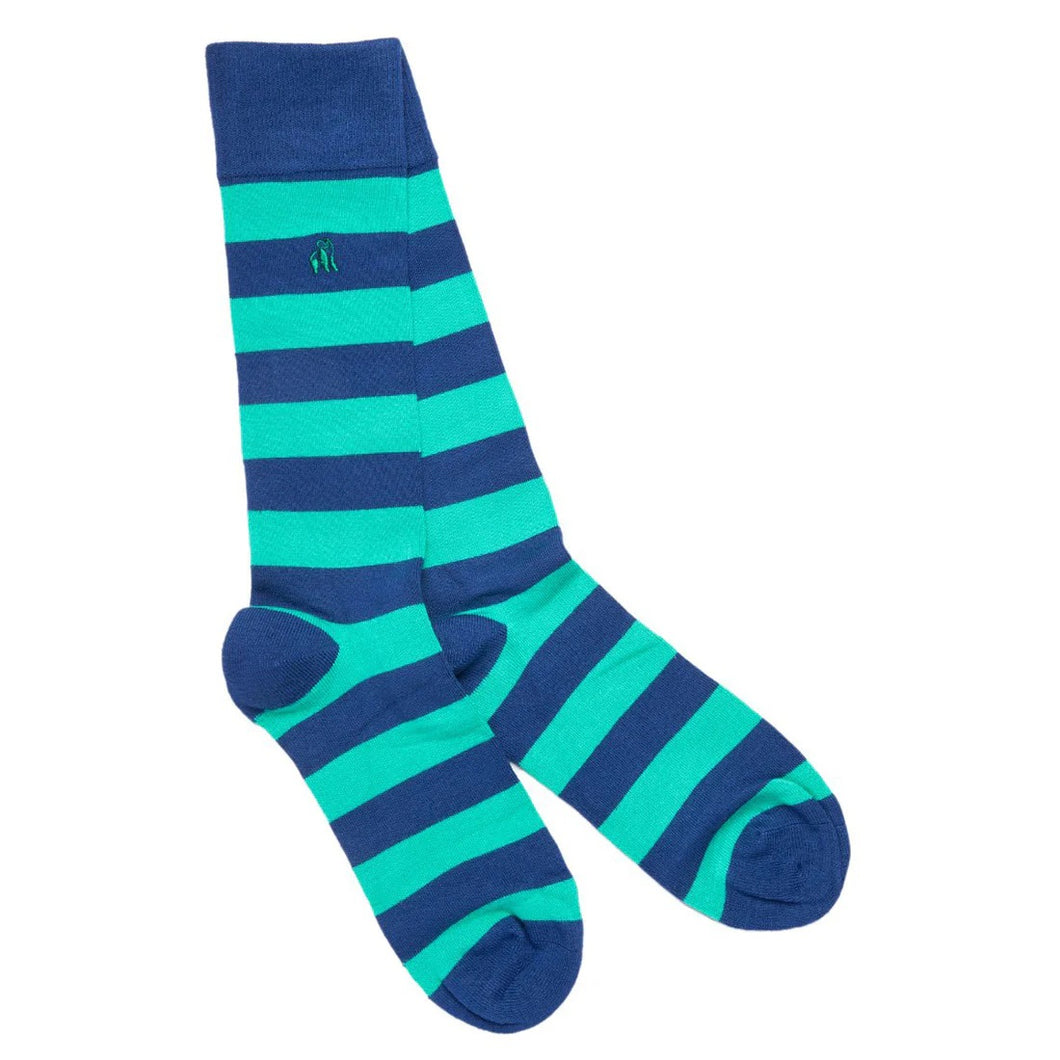 SWOLE PANDA <BR>
Green & Navy striped bamboo socks