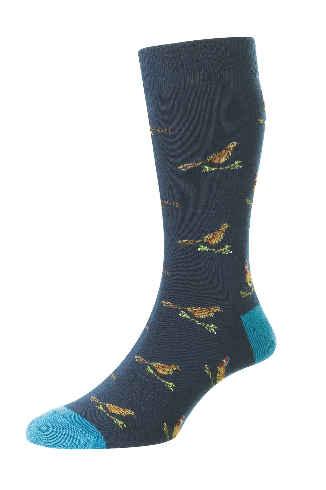 HJ SOCKS <BR>
Pheasant & Grouse pattern cotton rich mens socks <BR>
Navy <BR>