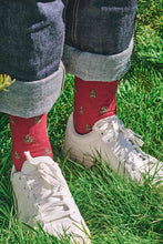 Load image into Gallery viewer, HJ SOCKS &lt;BR&gt;
Christmas Tree Scene Mens Socks &lt;BR&gt;
Red &lt;BR&gt;
