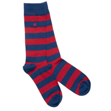 Load image into Gallery viewer, SWOLE PANDA &lt;BR&gt;
Red &amp; Navy striped bamboo socks
