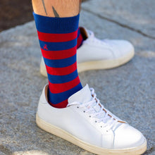 Load image into Gallery viewer, SWOLE PANDA &lt;BR&gt;
Red &amp; Navy striped bamboo socks
