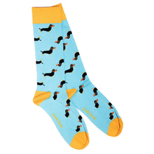 Load image into Gallery viewer, SWOLE PANDA <BR>
Men’s Sausage Dog Bamboo Socks <BR>
Turquoise <BR>
