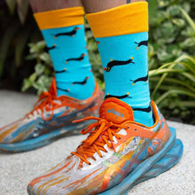 Load image into Gallery viewer, SWOLE PANDA <BR>
Men’s Sausage Dog Bamboo Socks <BR>
Turquoise <BR>
