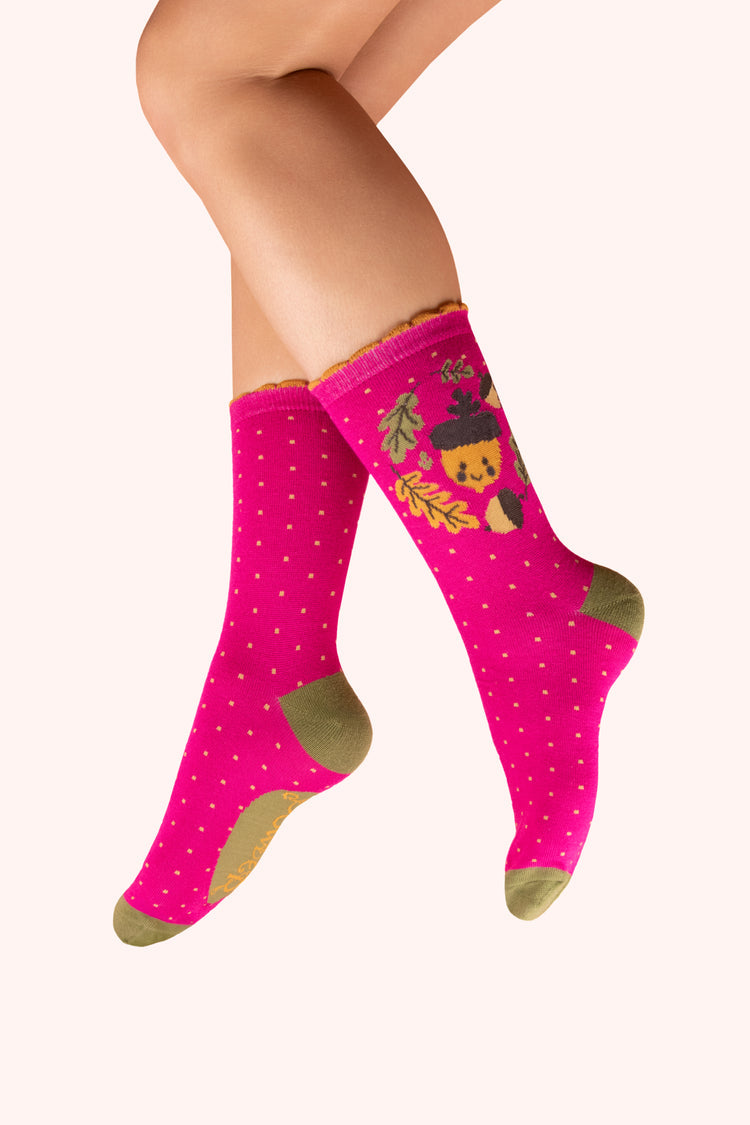 POWDER <BR>
Ankle Socks, Happy Acorn <BR>
Fuschia <BR>