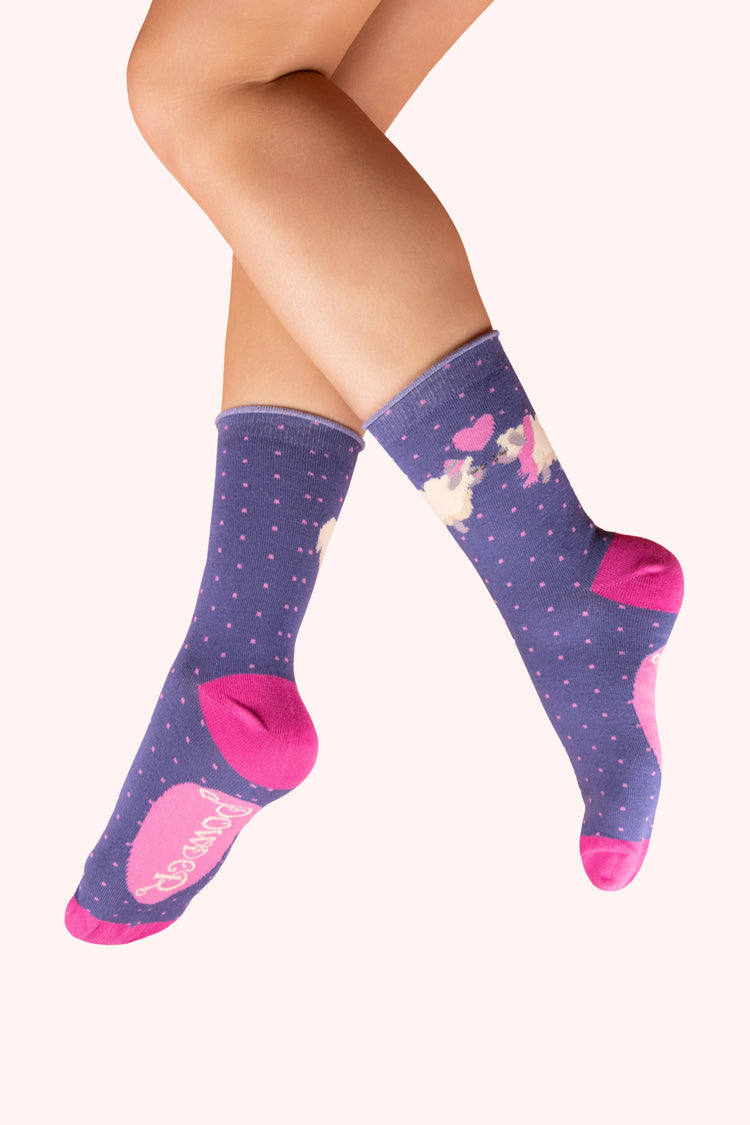 POWDER <BR>
Ankle Socks - Love-ly Sheep <BR>
Purple <BR>