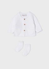 Load image into Gallery viewer, MAYORAL &lt;BR&gt;
Ecofriends knit long cardigan with socks newborn &lt;BR&gt;
White or Cream &lt;BR&gt;
