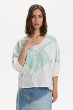 Load image into Gallery viewer, CREAM &lt;BR&gt;
Bella Blouse &lt;BR&gt;
White &amp; Green &lt;BR&gt;

