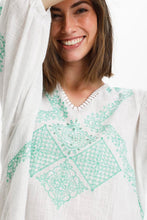 Load image into Gallery viewer, CREAM &lt;BR&gt;
Bella Blouse &lt;BR&gt;
White &amp; Green &lt;BR&gt;
