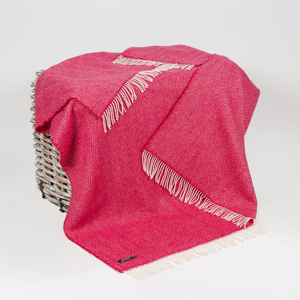 JOHN HANLY <BR>
Cashmere Throw <BR>
Raspberry Herringbone <BR>