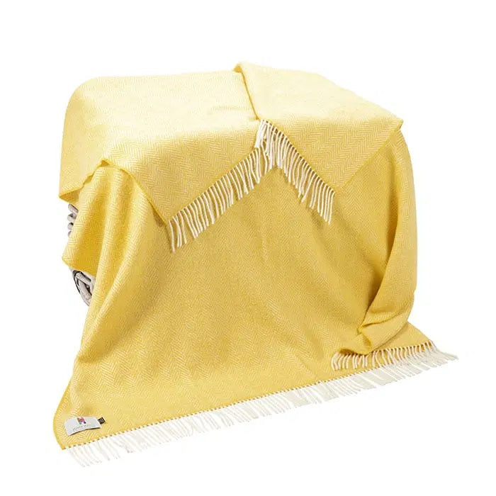 JOHN HANLY <BR>
Cashmere Throw <BR>
Yellow Herringbone <BR>