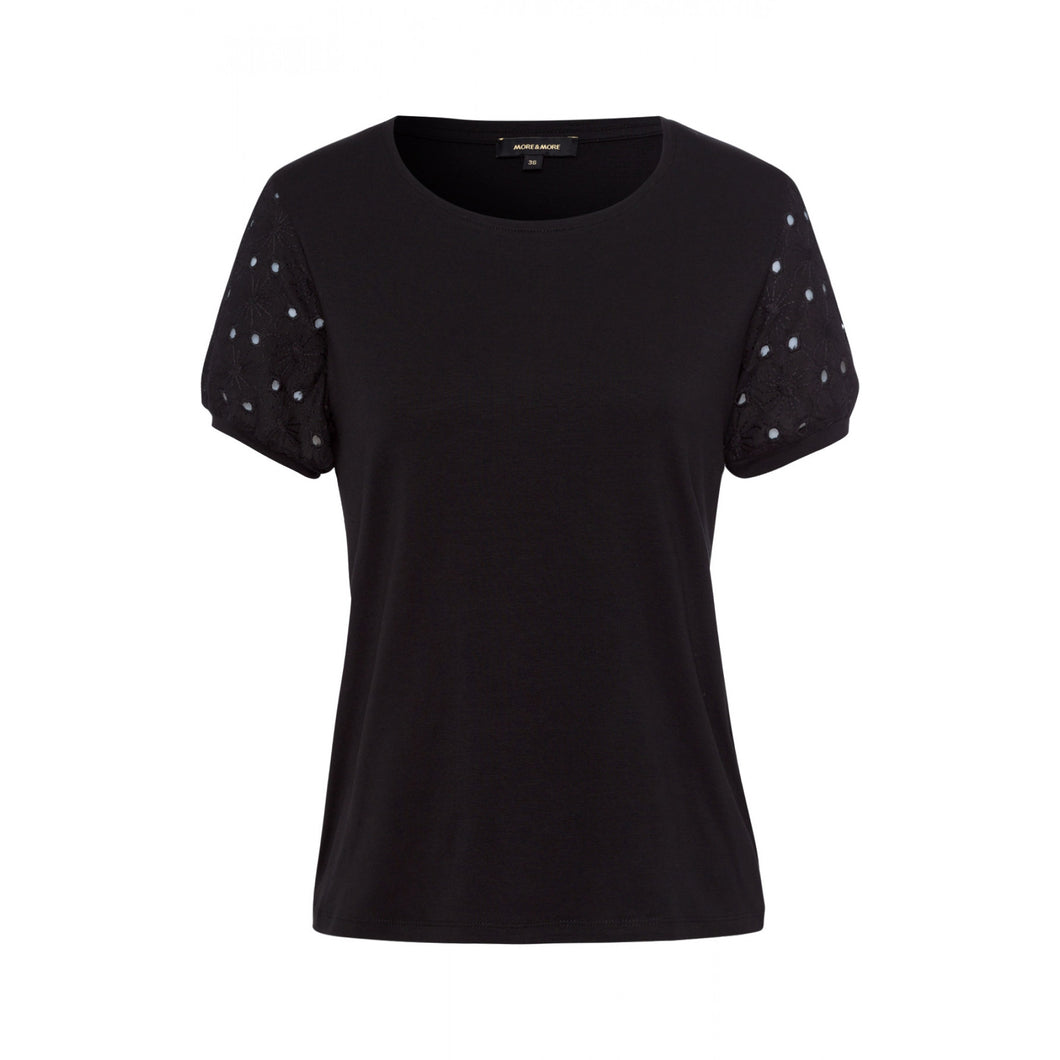 MORE & MORE <BR>
T Shirt with Lace Sleeves <BR>
Black <BR>