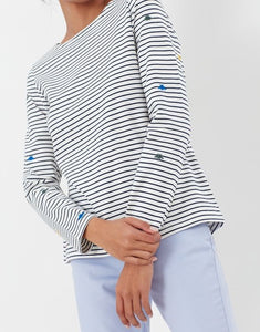JOULES <BR>
Harbour Embroidered Long Sleeve Jersey Top <BR>
Striped <BR>