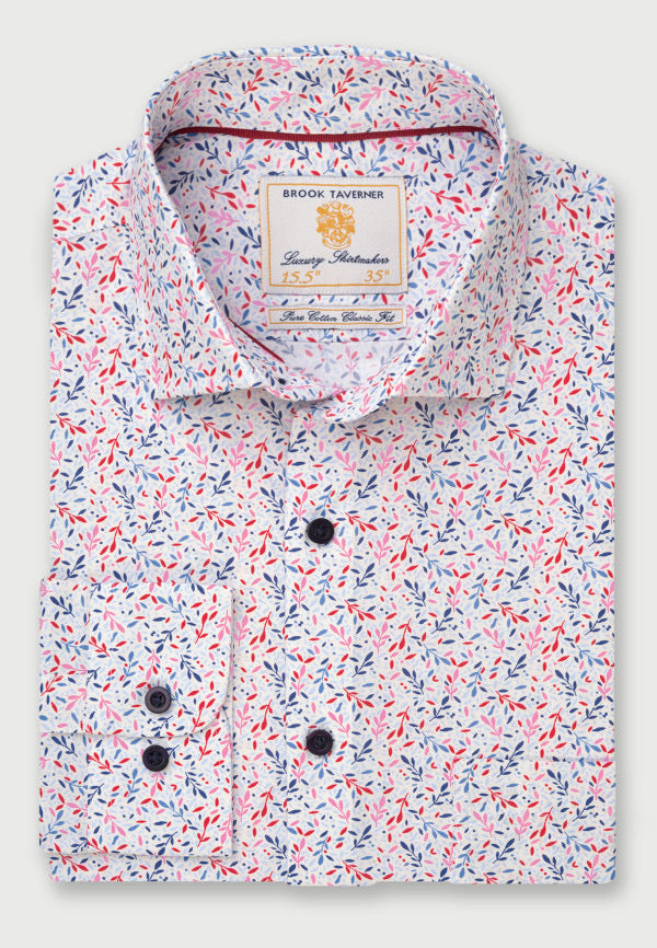 BROOK TAVERNER <BR>
Smart Formal Shirt <BR>
White, Red & Blue