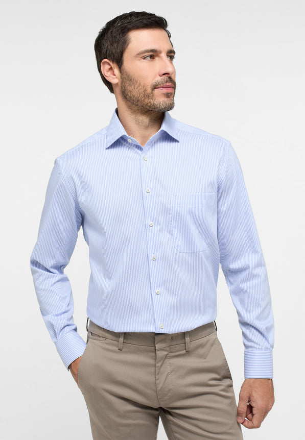 ETERNA <BR>
Striped Twill Shirt, Modern Fit <BR>
Blue <BR>