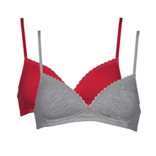 Load image into Gallery viewer, AFTER EDEN &lt;BR&gt;
2-Pack Cotton Bra, No Wire &lt;BR&gt;
Grey &amp; Pink &lt;BR&gt;
