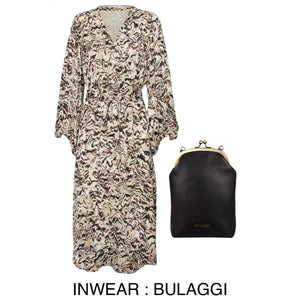 INWEAR <BR>
Basira Wrap Dress <BR>
Brown & Cream Print <BR>