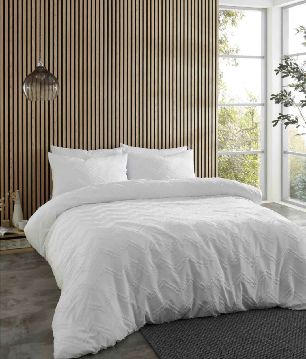 CATHERINE LANSFIELD <BR>
Chevron Clipped Jacquard Duvet cover set<BR>
White <BR>