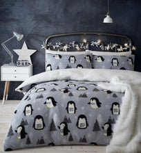 Load image into Gallery viewer, CATHERINE LANSFIELD &lt;BR&gt;
Cosy Penguin Fleece Duvet Cover &lt;BR&gt;
Grey &lt;BR&gt;
