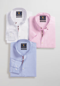 BROOK TAVERNER <BR>
Classic, Oxford, Button Down Collared Shirt <BR>
White <BR>