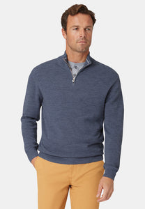 BROOK TAVERNER <BR>
Ricky 1/4 Zip Sweater <BR>
Blue <BR>