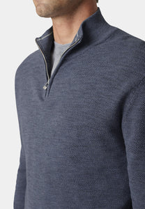 BROOK TAVERNER <BR>
Ricky 1/4 Zip Sweater <BR>
Blue <BR>