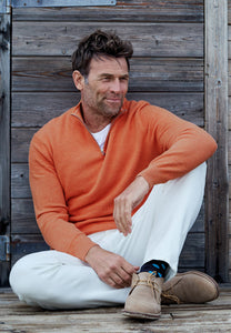 BROOK TAVERNER <BR>
Ricky 1/4 Zip Sweater <BR>
Salmon <BR>