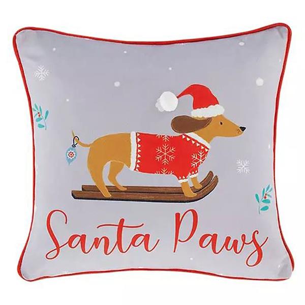 CATHERINE LANSFIELD <BR>
Christmas Santa Paws Cushion <BR>
Grey and red <BR>