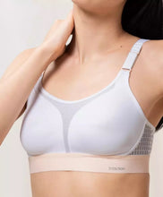 Load image into Gallery viewer, TRIUMPH &lt;BR&gt;
Unpadded Triaction Extreme Lite Sports Bra &lt;BR&gt;
White with peach trim &lt;BR&gt;
