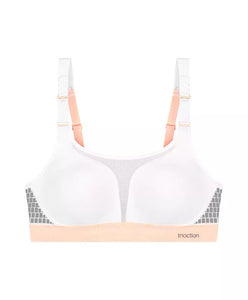 TRIUMPH <BR>
Unpadded Triaction Extreme Lite Sports Bra <BR>
White with peach trim <BR>