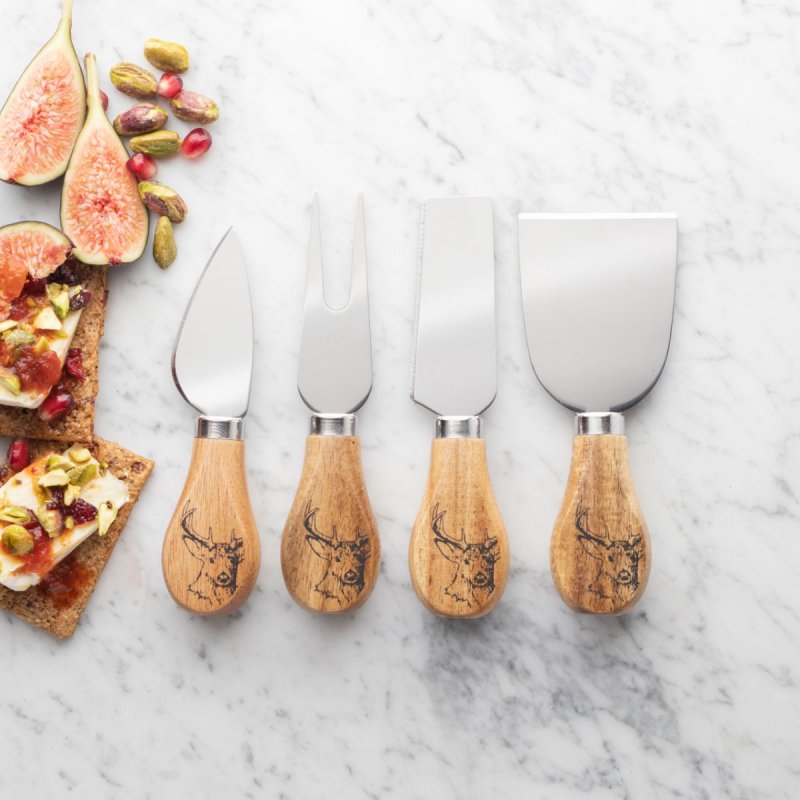 TAYLORS EYE WITNESS <BR>
Four Piece Stag Acacia Wood Cheese Knife Set <BR>