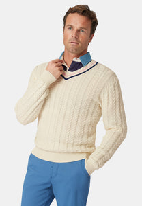BROOK TAVERNER <BR>
Benjamin Cricket Style Jumper <BR>
Ecru <BR>