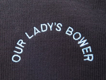 Load image into Gallery viewer, OUR LADY&#39;S BOWER &lt;BR&gt;
Crested Round Neck Acrylic Jumper &lt;BR&gt;
Navy &lt;BR&gt;
