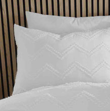 Load image into Gallery viewer, CATHERINE LANSFIELD &lt;BR&gt;
Chevron Clipped Jacquard Duvet cover set&lt;BR&gt;
White &lt;BR&gt;
