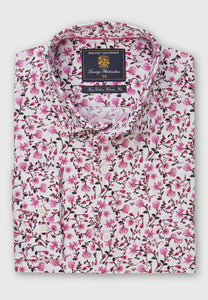 BROOK TAVERNER <BR>
Floral Print LS Shirt <BR>
Raspberry <BR>